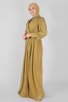 Tesettür giyim KAHVE ALVİNA ŞİFON ABİYE ELBİSE T 50128 