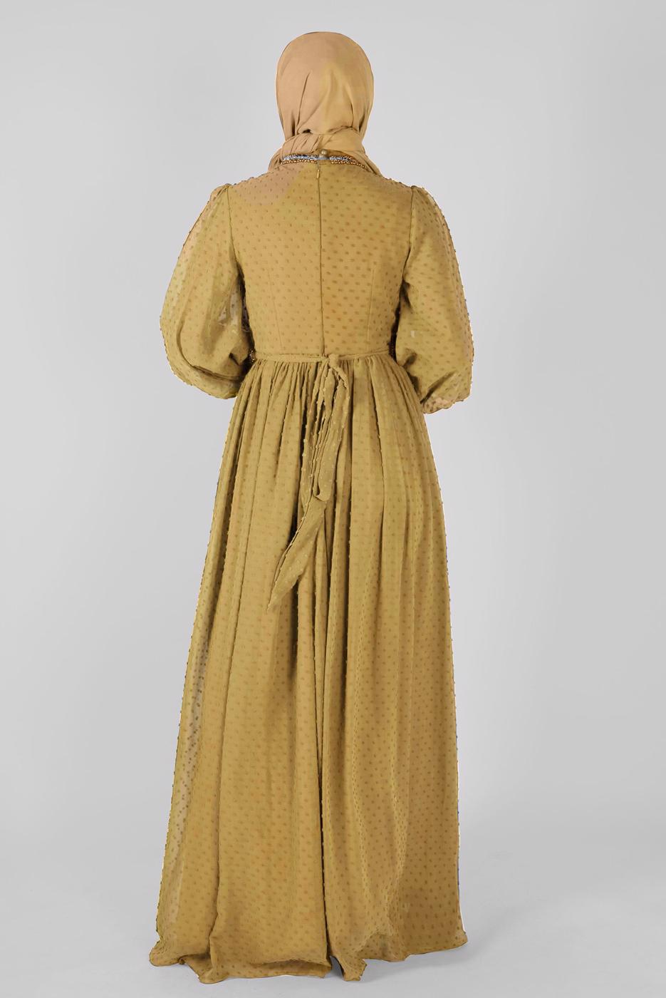 Tesettür giyim KAHVE ALVİNA ŞİFON ABİYE ELBİSE T 50128 