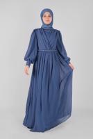 Tesettür giyim LACİVERT ALVİNA ŞİFON ABİYE ELBİSE T 50128 