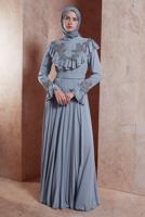 Tesettür giyim GRİ ALVİNA ŞİFON ABİYE ELBİSE T 50135