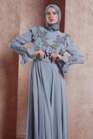 Tesettür giyim GRİ ALVİNA ŞİFON ABİYE ELBİSE T 50135