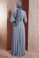 Tesettür giyim GRİ ALVİNA ŞİFON ABİYE ELBİSE T 50135