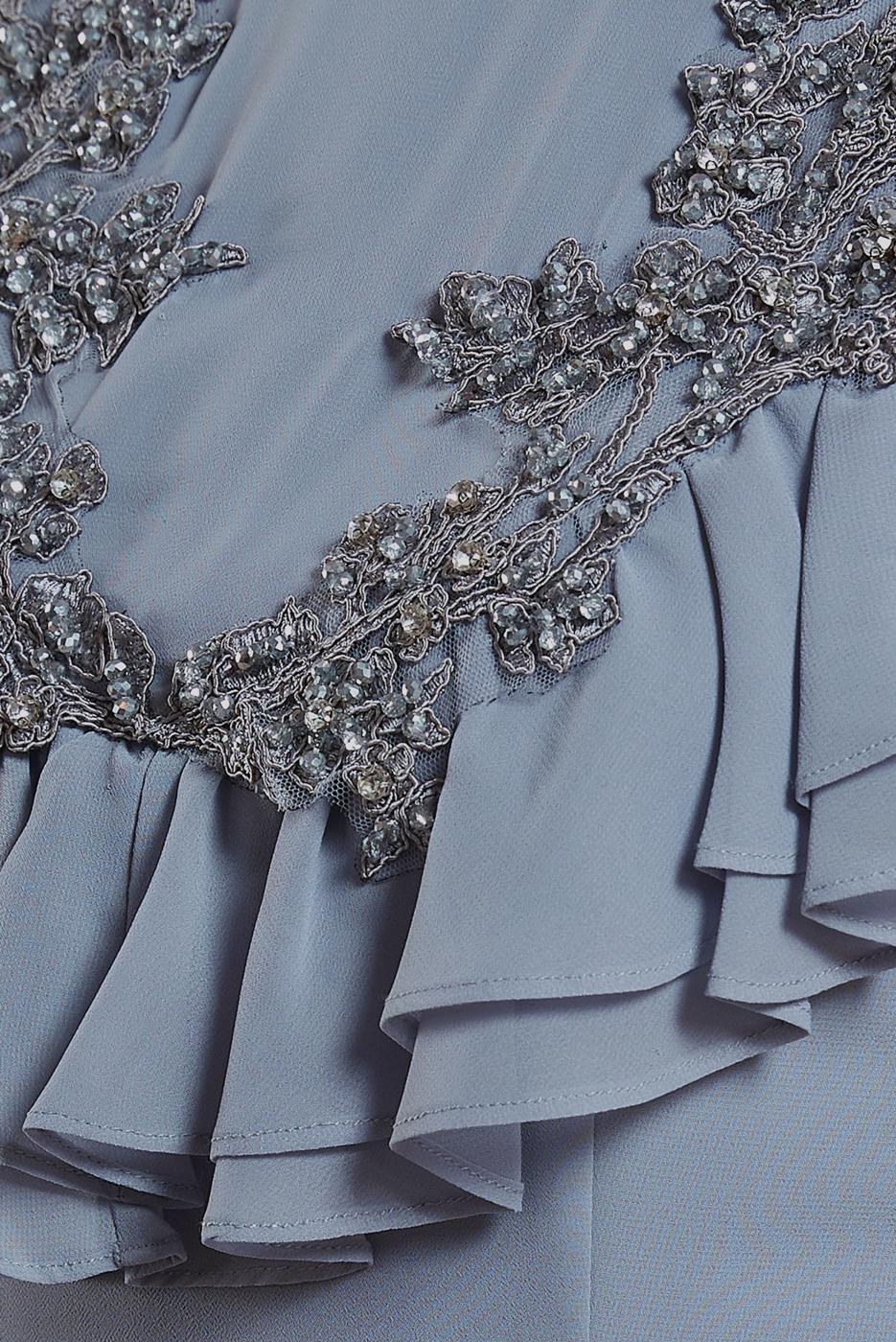 Tesettür giyim GRİ ALVİNA ŞİFON ABİYE ELBİSE T 50135