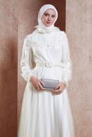 Tesettür giyim PUDRA ALVİNA KEMERLİ ABİYE ELBİSE T 50153