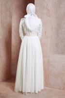 Tesettür giyim PUDRA ALVİNA KEMERLİ ABİYE ELBİSE T 50153