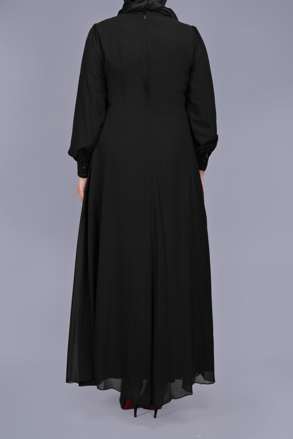 Tesettür giyim SİYAH PULLU İŞLEMELİ ABİYE ELBİSE 52788 