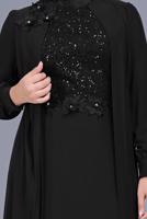 Tesettür giyim SİYAH PULLU İŞLEMELİ ABİYE ELBİSE 52788 