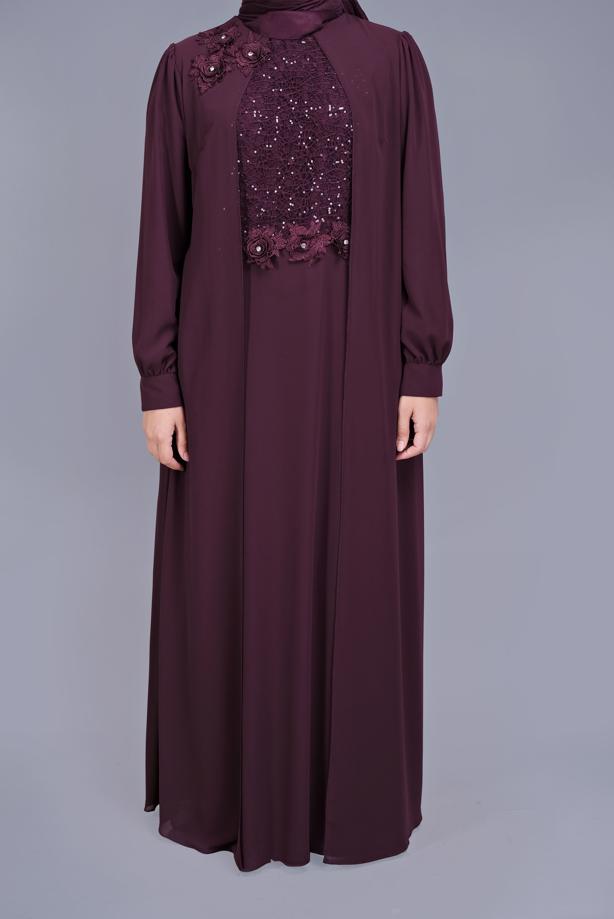 Vêtements hijab  SEQUIN DETAIL EMBROIDERED EVENING DRESS 52788  - TRENDTESETTÜR