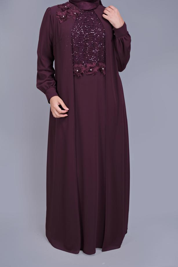 Vêtements hijab  SEQUIN DETAIL EMBROIDERED EVENING DRESS 52788  - TRENDTESETTÜR