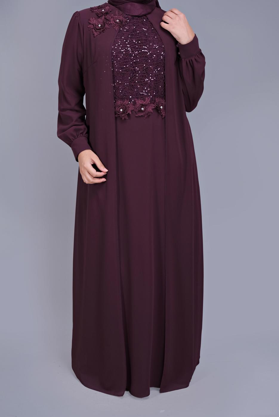 Vêtements hijab PRUNE ROBE DE SOIRÉE BRODÉE DÉTAIL PAILLETTES 52788