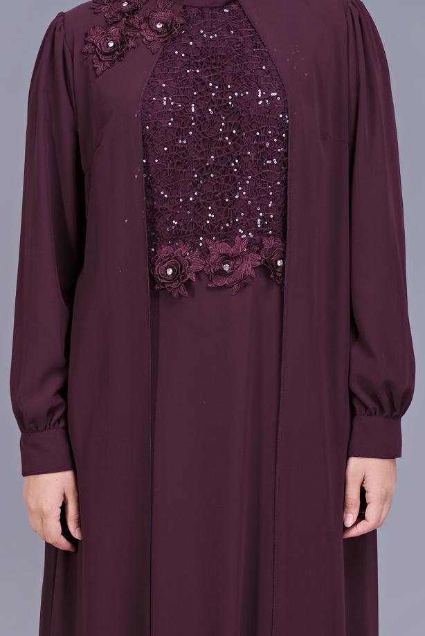 Vêtements hijab  SEQUIN DETAIL EMBROIDERED EVENING DRESS 52788  - TRENDTESETTÜR