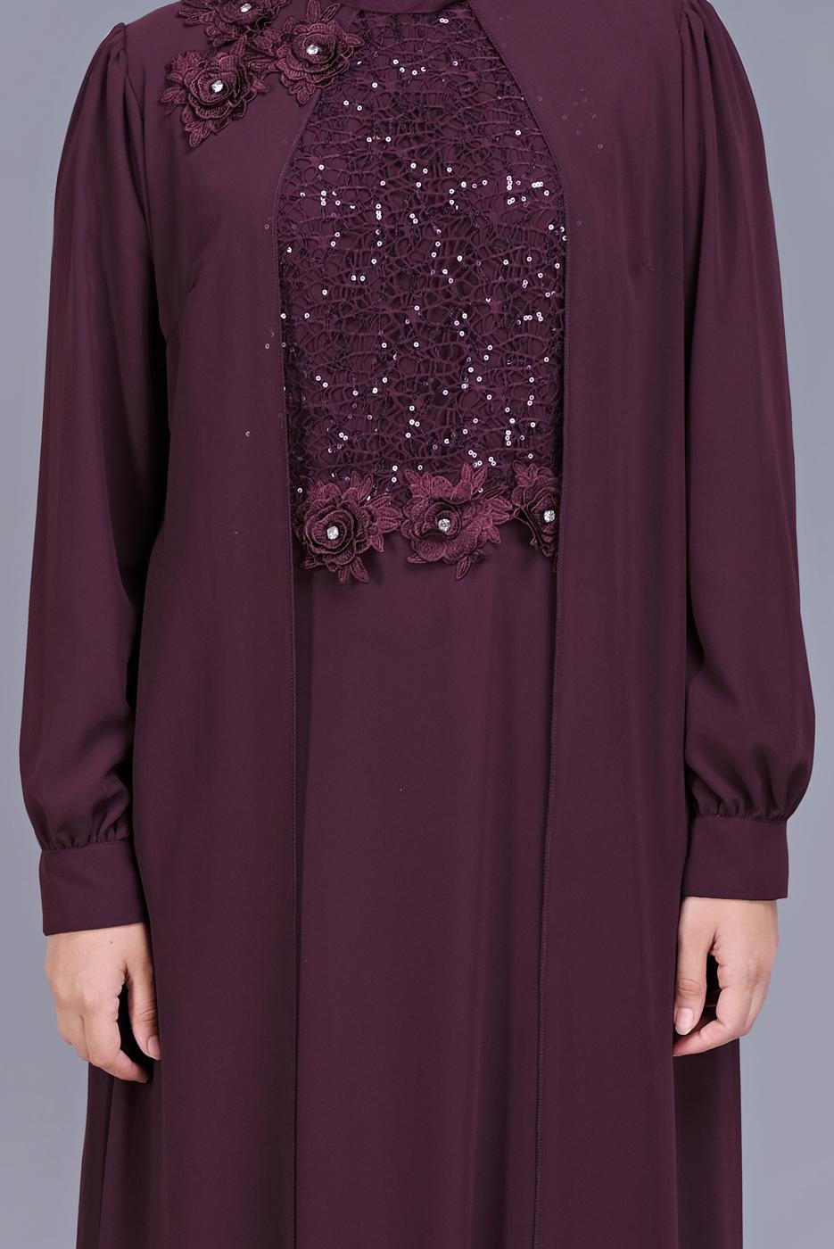 Vêtements hijab PRUNE ROBE DE SOIRÉE BRODÉE DÉTAIL PAILLETTES 52788