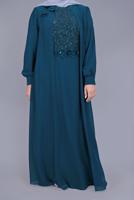 Tesettür giyim MAVİ PULLU İŞLEMELİ ABİYE ELBİSE 52788 