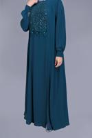 Tesettür giyim MAVİ PULLU İŞLEMELİ ABİYE ELBİSE 52788 