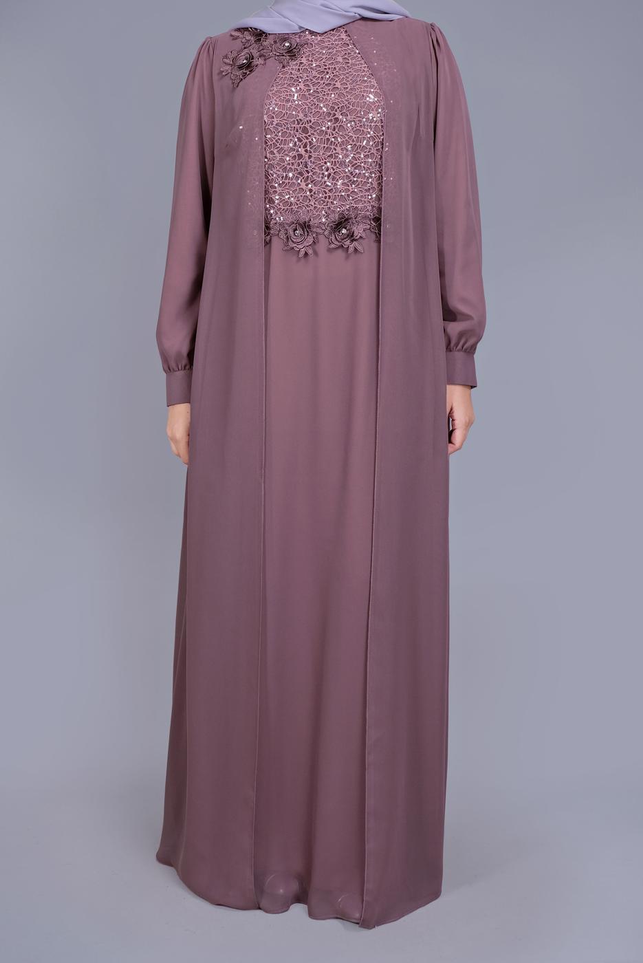 Hijab clothing PINK SEQUIN DETAIL EMBROIDERED EVENING DRESS 52788 