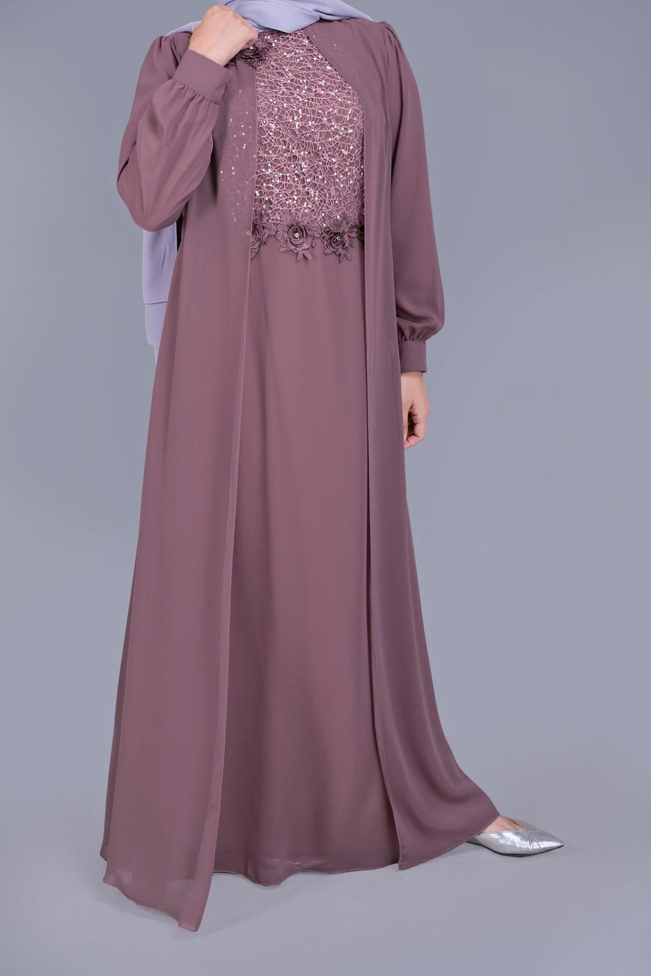 Hijab clothing PINK SEQUIN DETAIL EMBROIDERED EVENING DRESS 52788 