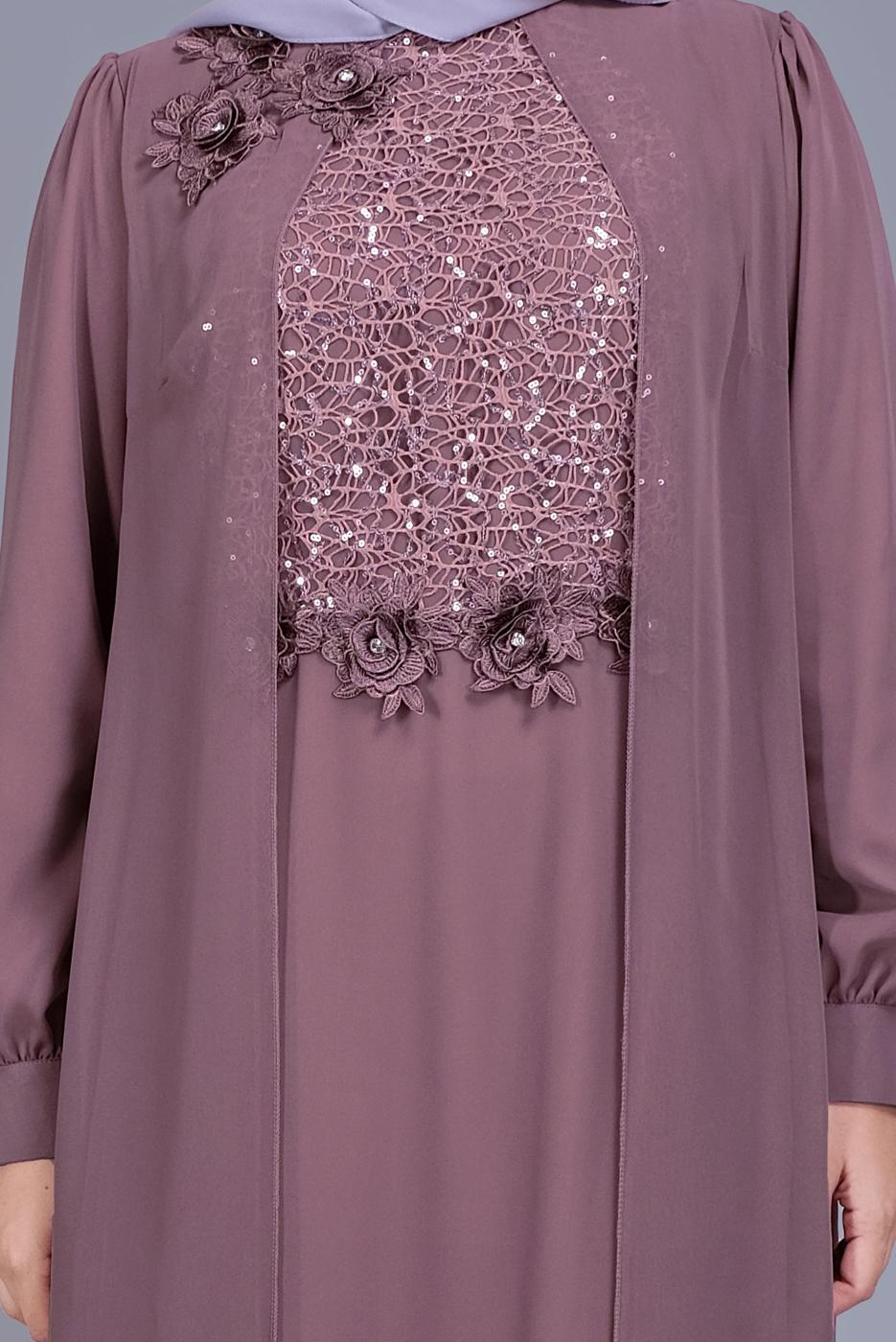 Hijab clothing PINK SEQUIN DETAIL EMBROIDERED EVENING DRESS 52788 