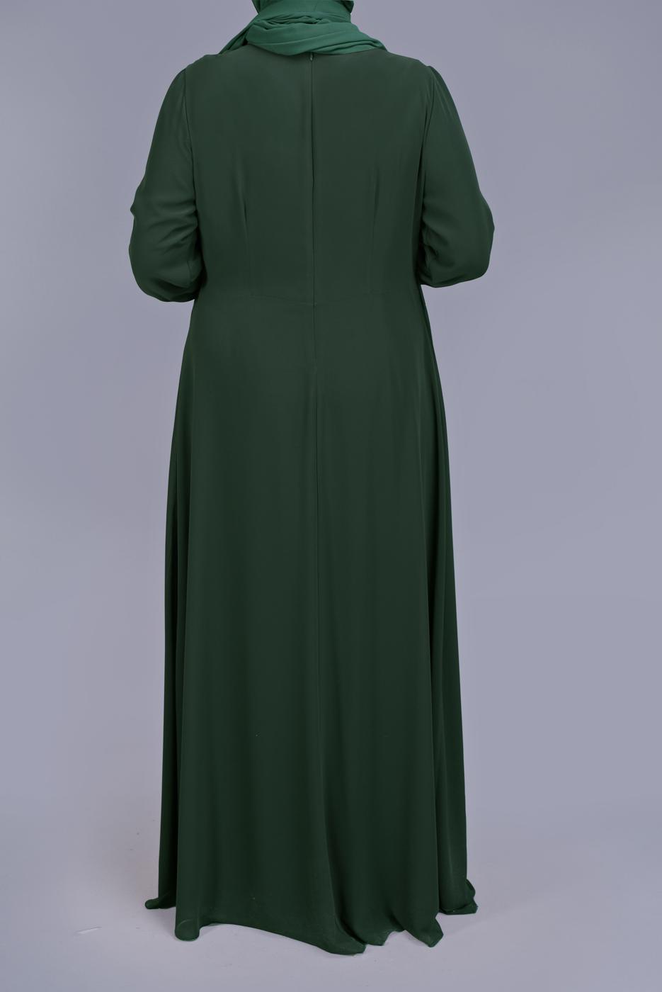 Tesettür giyim YEŞİL PULLU İŞLEMELİ ABİYE ELBİSE 52788 