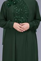 Tesettür giyim YEŞİL PULLU İŞLEMELİ ABİYE ELBİSE 52788 