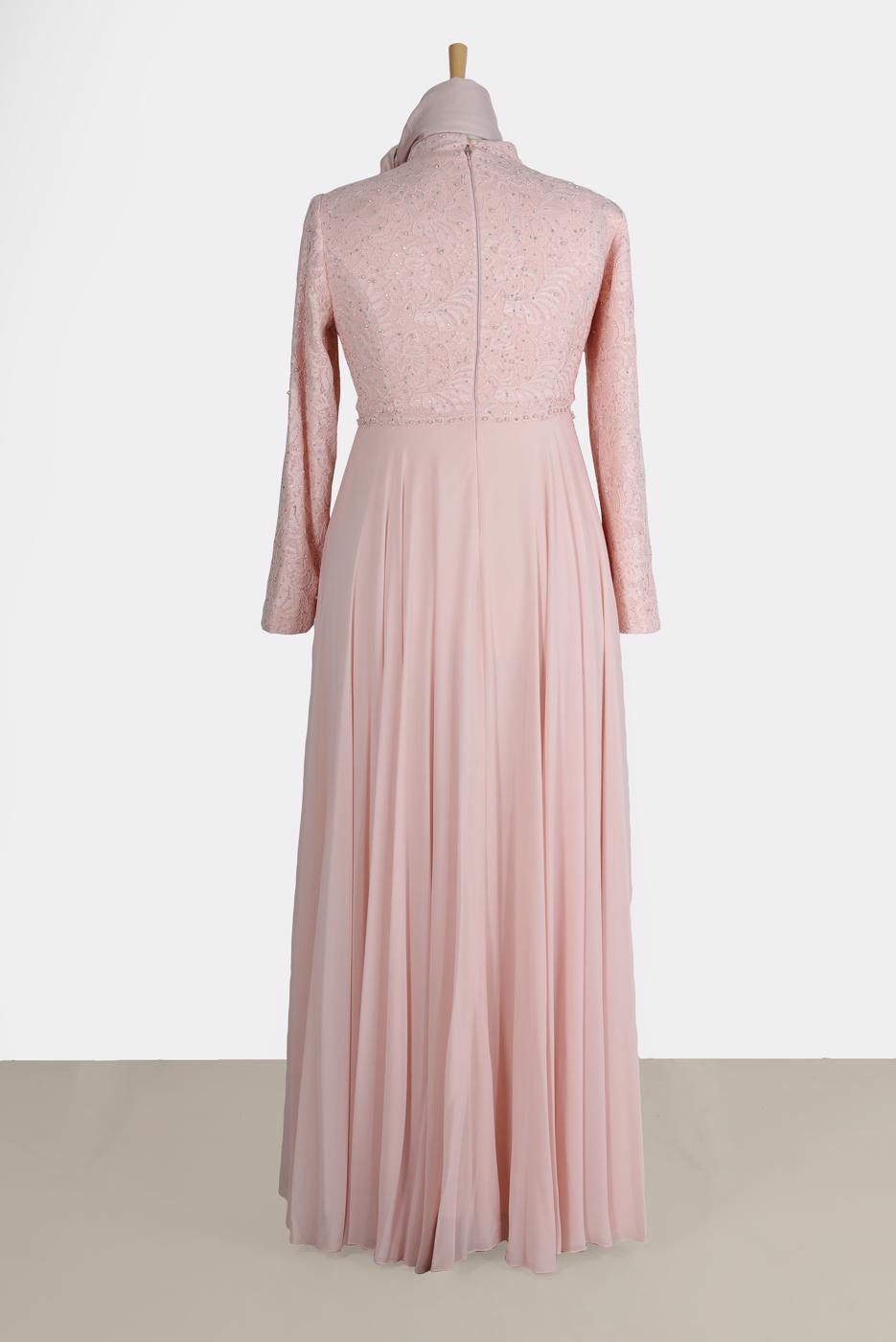 Vêtements hijab POUDRE ROBE DE SOIRÉE EN DENTELLE ALVİNA 5479