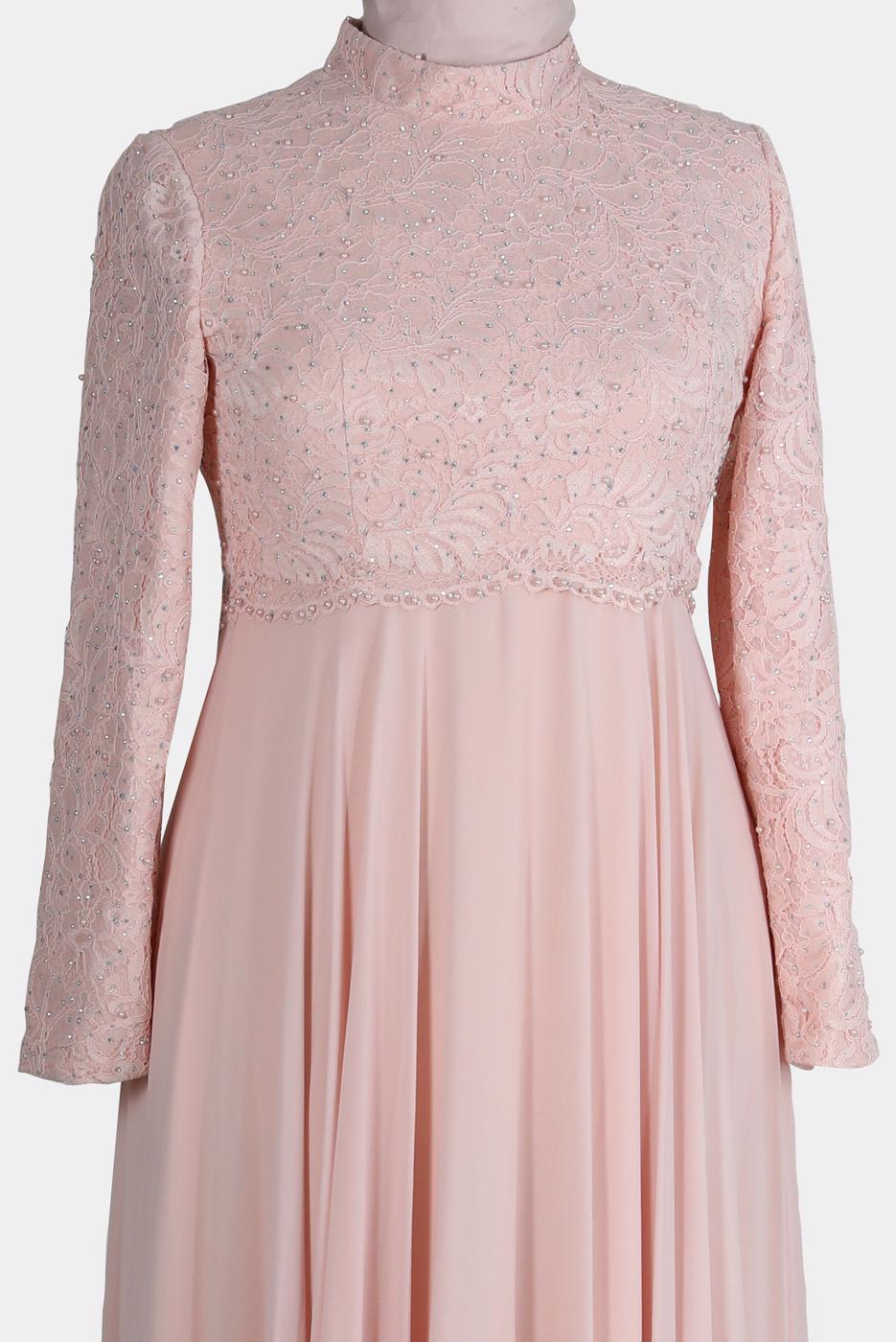 Vêtements hijab POUDRE ROBE DE SOIRÉE EN DENTELLE ALVİNA 5479