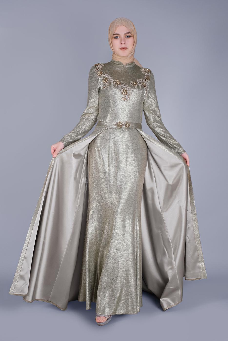 Hijab clothing BEIGE ALVİNA EMBROIDERED DOUBLE BREASTED DRESS 5487  