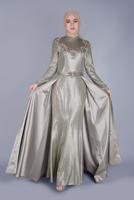 Hijab clothing BEIGE ALVİNA EMBROIDERED DOUBLE BREASTED DRESS 5487  