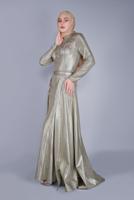 Hijab clothing BEIGE ALVİNA EMBROIDERED DOUBLE BREASTED DRESS 5487  