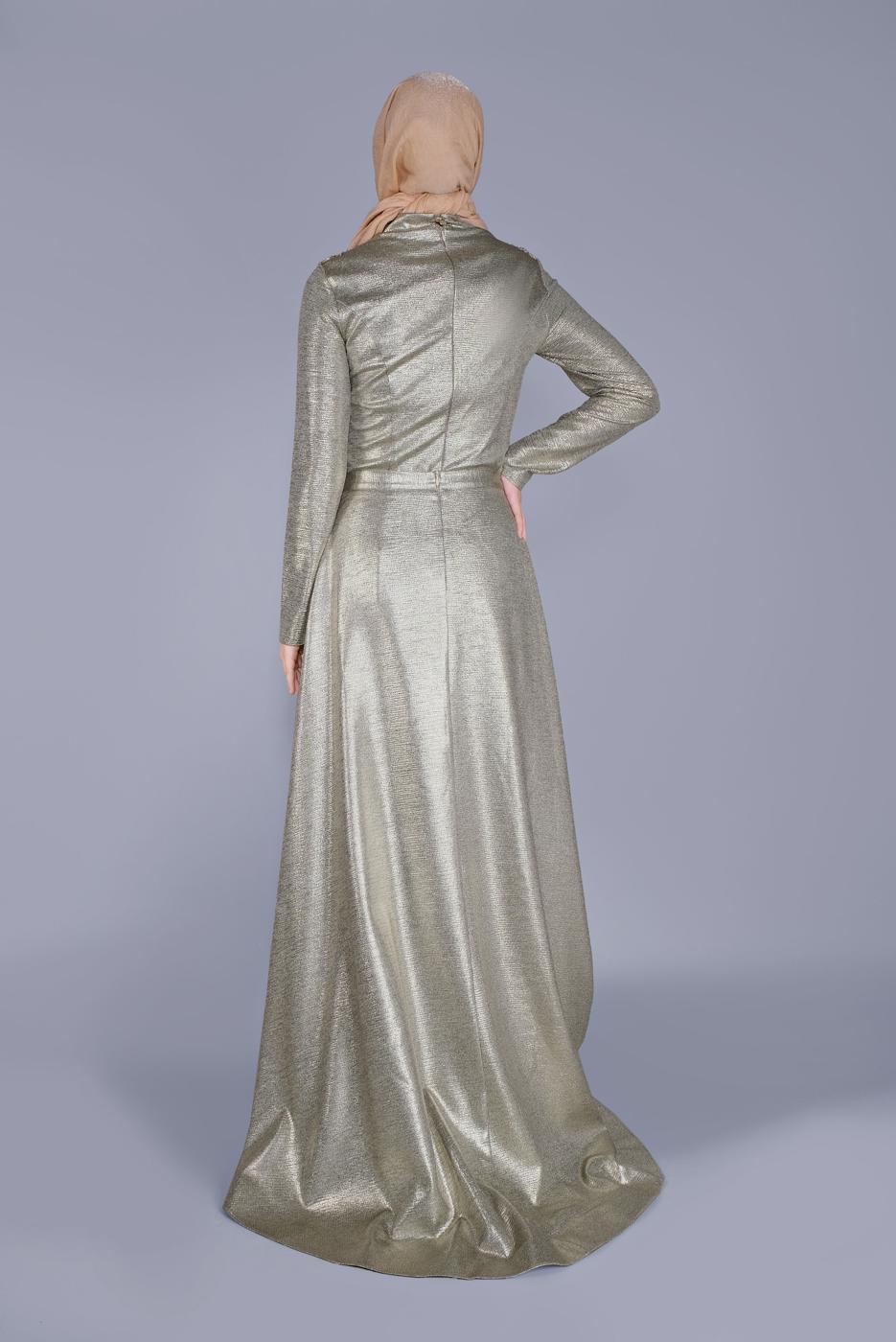 Hijab clothing BEIGE ALVİNA EMBROIDERED DOUBLE BREASTED DRESS 5487  