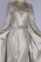 Hijab clothing BEIGE ALVİNA EMBROIDERED DOUBLE BREASTED DRESS 5487  