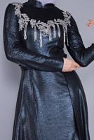 Tesettür giyim LACİVERT ALVİNA HAKİM YAKA ABİYE İŞLEMELİ İKİLİ ELBİSE 5487	