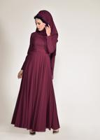 Tesettür giyim BORDO  ALVİNA FİLE DETAYLI ABİYE ELBİSE 5495	