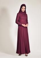 Tesettür giyim BORDO  ALVİNA FİLE DETAYLI ABİYE ELBİSE 5495	