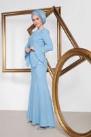 Tesettür giyim MAVİ  ALVİNA GÜPÜR İŞLEMELİ BALIK ABİYE ELBİSE 5513
