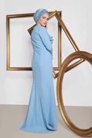 Tesettür giyim MAVİ  ALVİNA GÜPÜR İŞLEMELİ BALIK ABİYE ELBİSE 5513