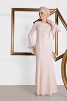 Tesettür giyim PUDRA  ALVİNA GÜPÜR İŞLEMELİ BALIK ABİYE ELBİSE 5513