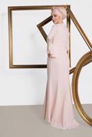 Tesettür giyim PUDRA  ALVİNA GÜPÜR İŞLEMELİ BALIK ABİYE ELBİSE 5513