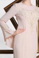 Tesettür giyim PUDRA  ALVİNA GÜPÜR İŞLEMELİ BALIK ABİYE ELBİSE 5513