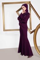 Tesettür giyim BORDO  ALVİNA GÜPÜR İŞLEMELİ BALIK ABİYE ELBİSE 5513