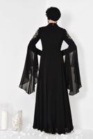 Tesettür giyim SİYAH ALVİNA KOLLARI PELERİN ŞİFON ABİYE ELBİSE 5516