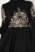 Tesettür giyim SİYAH ALVİNA KOLLARI PELERİN ŞİFON ABİYE ELBİSE 5516