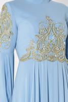 Tesettür giyim MAVİ ALVİNA KOLLARI PELERİN ŞİFON ABİYE ELBİSE 5516