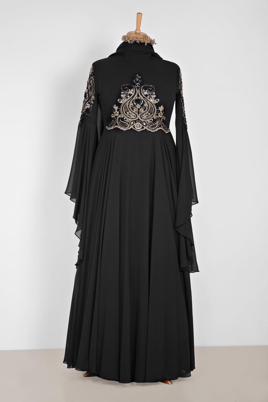 Vêtements hijab NOIR ROBE DE SOIRÉE EN MOUSSELINE ALVINA T 5517