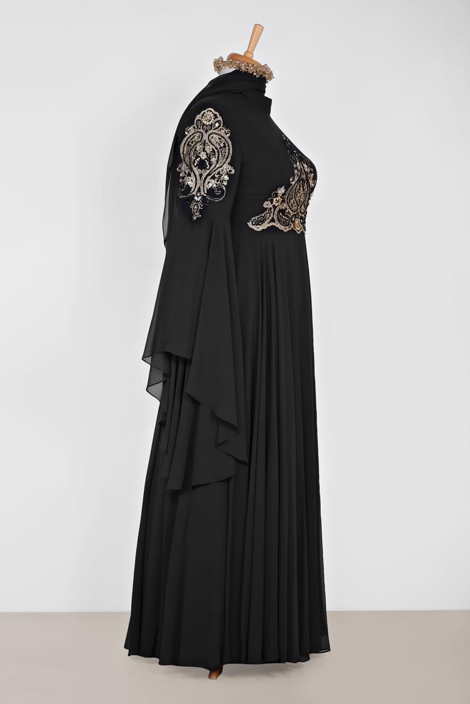 Vêtements hijab NOIR ROBE DE SOIRÉE EN MOUSSELINE ALVINA T 5517