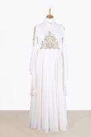 Tesettür giyim KREM ALVİNA ŞİFON ABİYE ELBİSE T 5517