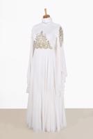 Tesettür giyim KREM ALVİNA ŞİFON ABİYE ELBİSE T 5517