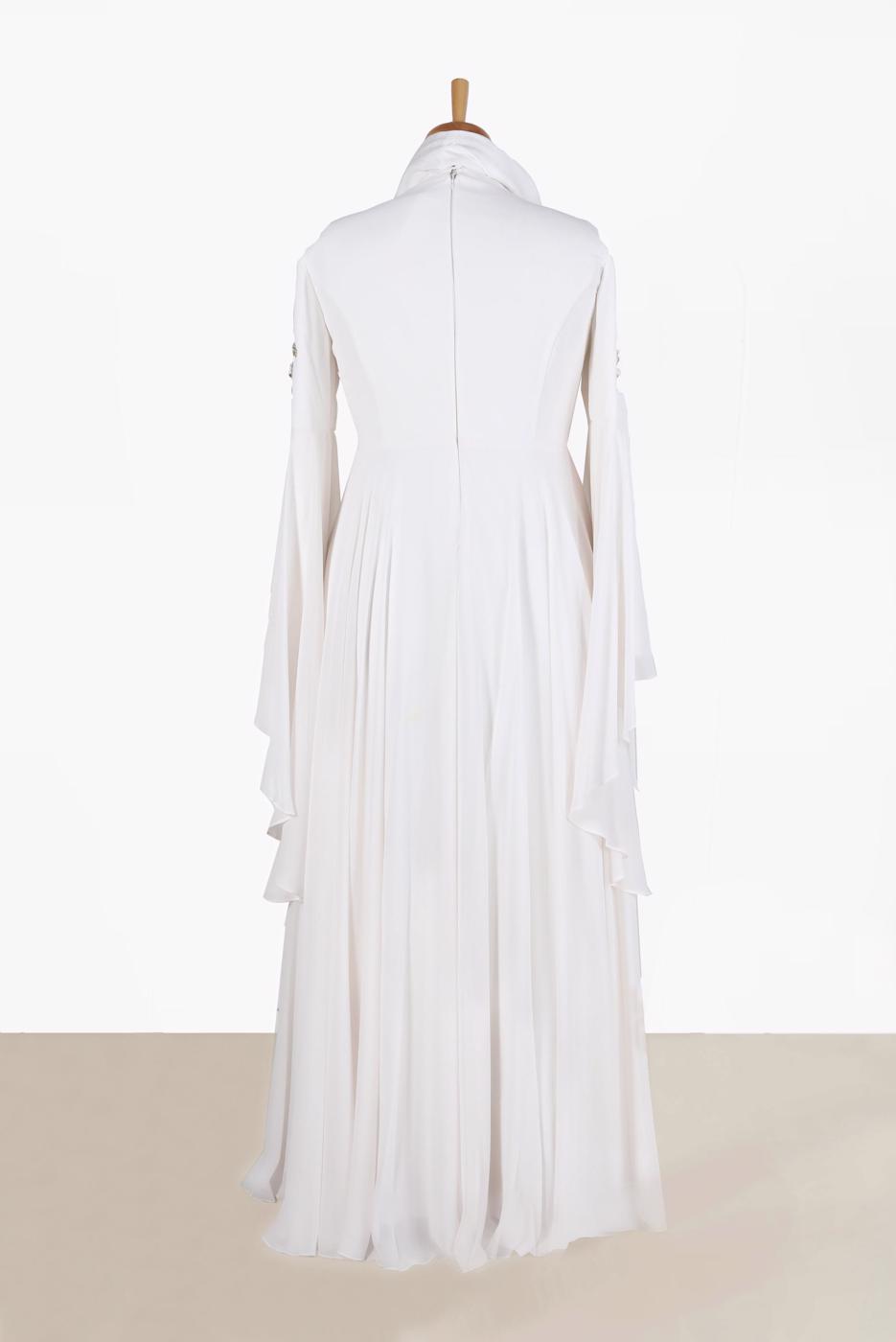 Tesettür giyim KREM ALVİNA ŞİFON ABİYE ELBİSE T 5517