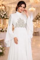 Tesettür giyim KREM ALVİNA ŞİFON ABİYE ELBİSE T 5517