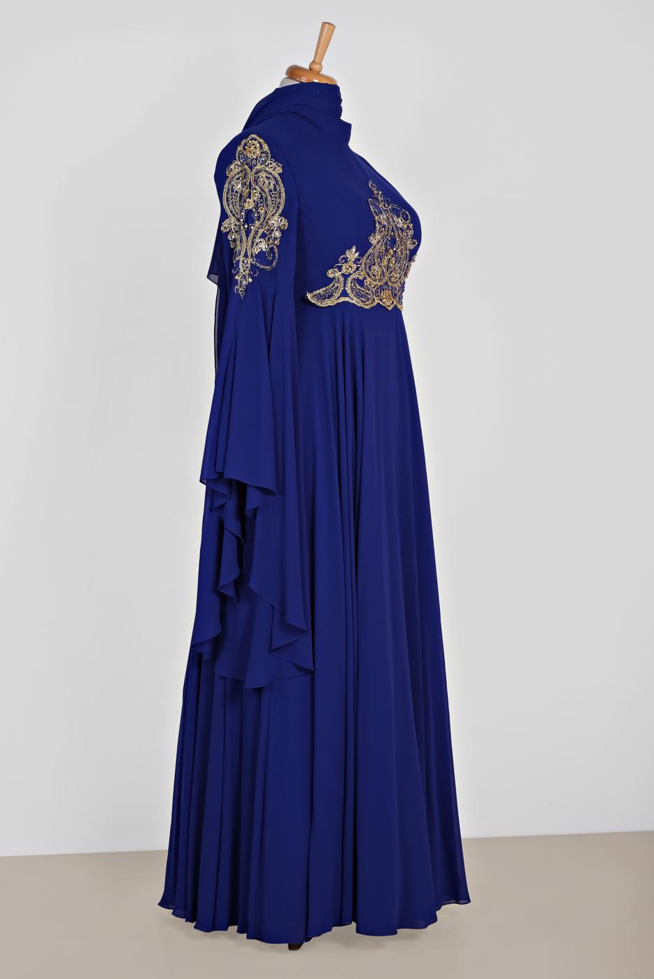 Tesettür giyim LACİVERT ALVİNA ŞİFON ABİYE ELBİSE T 5517