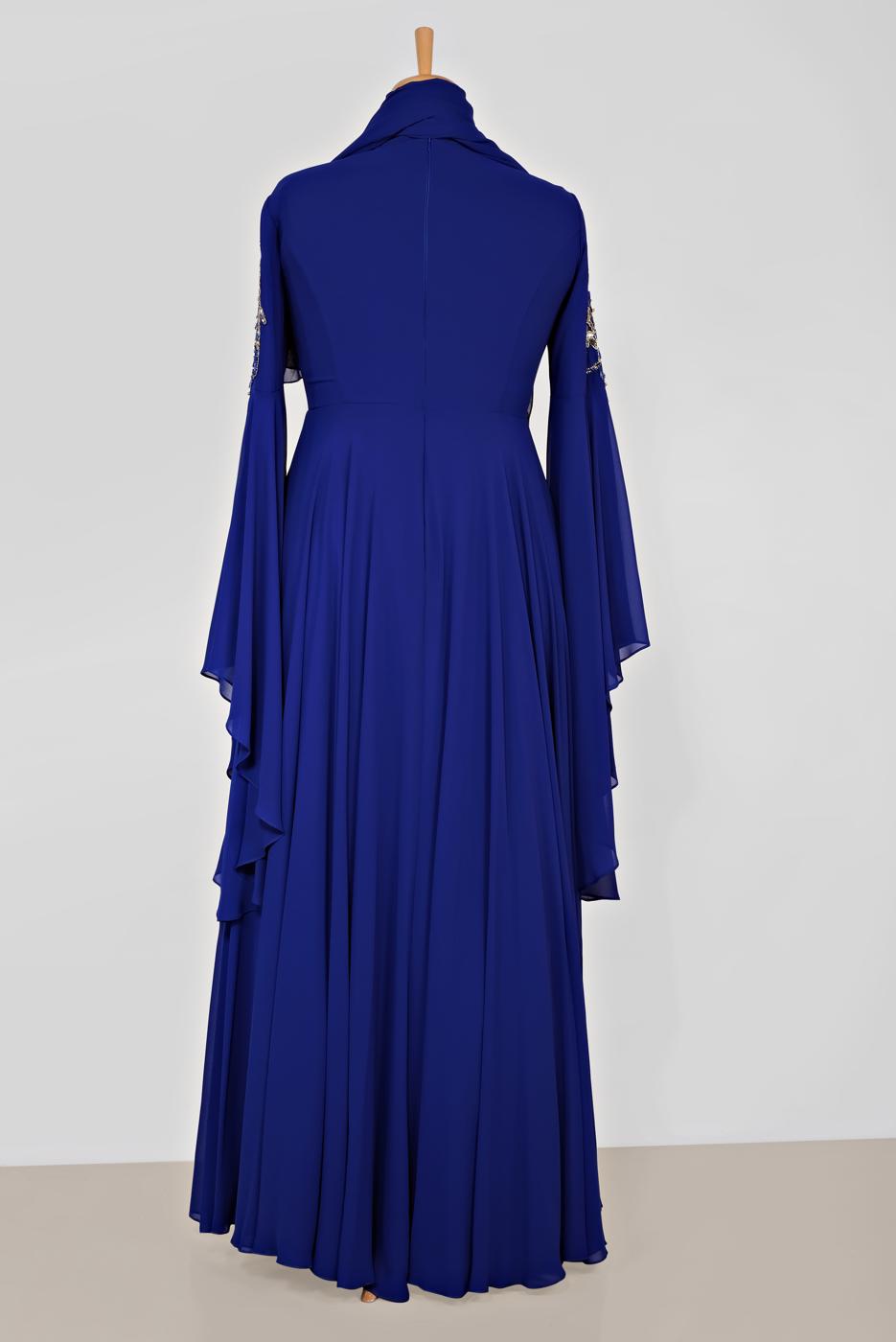 Tesettür giyim LACİVERT ALVİNA ŞİFON ABİYE ELBİSE T 5517